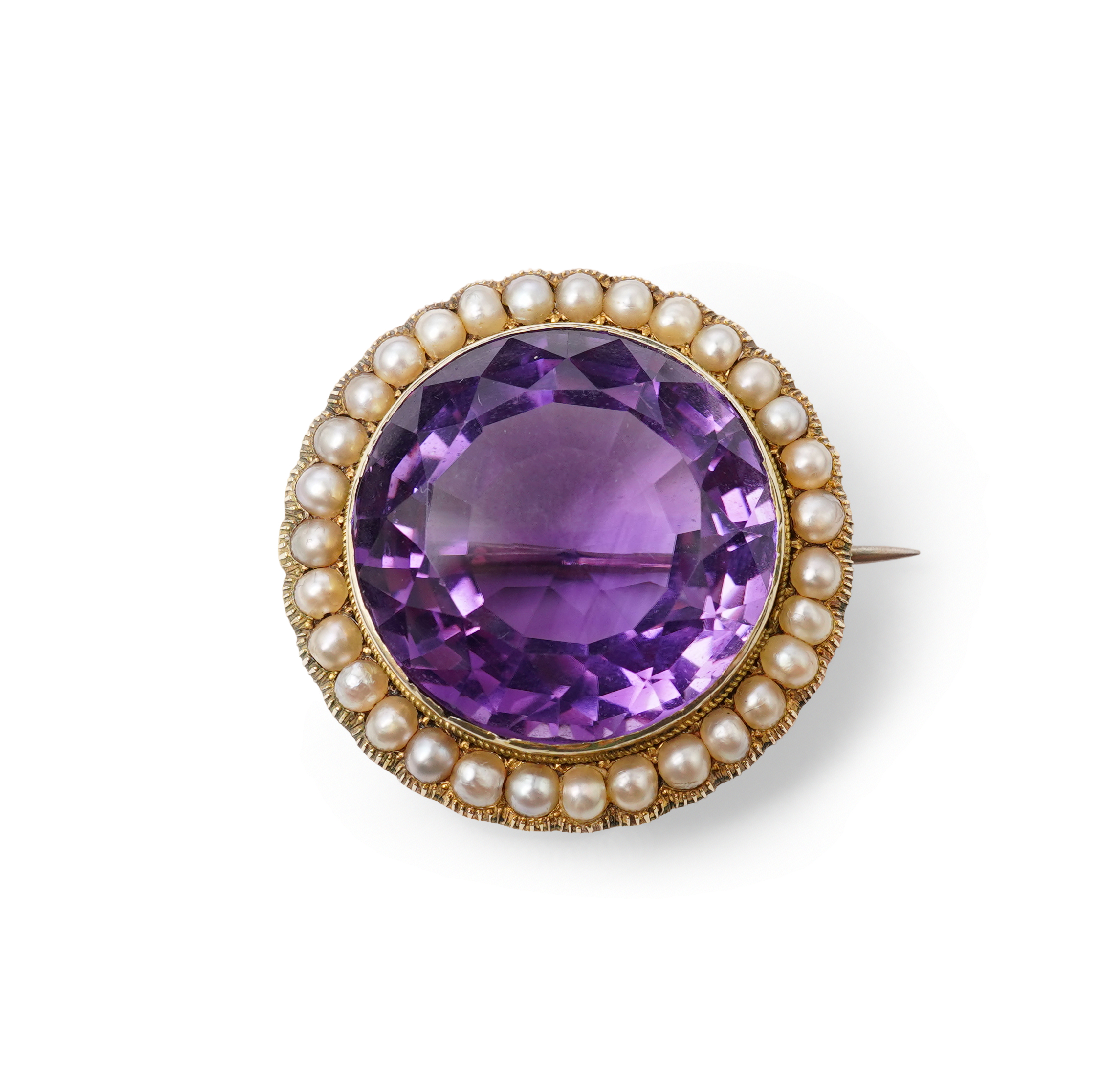 An Edwardian amethyst and seed pearl brooch, early 20th century